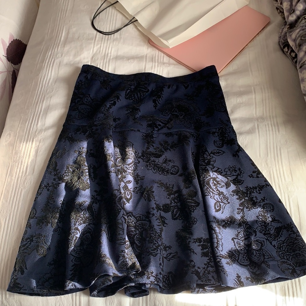 Navy winter skirt with black velvet flowers